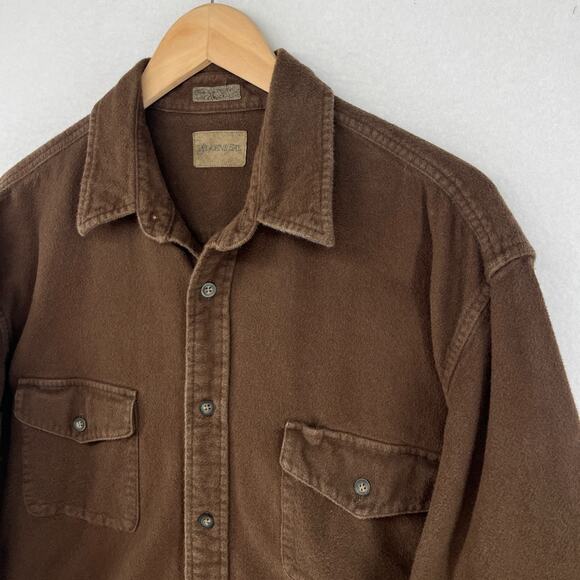 ST JOHNS BAY Shirt Mens LT Tall Chamois Flannel Button Up Cotton Brown VTG - Picture 4 of 16
